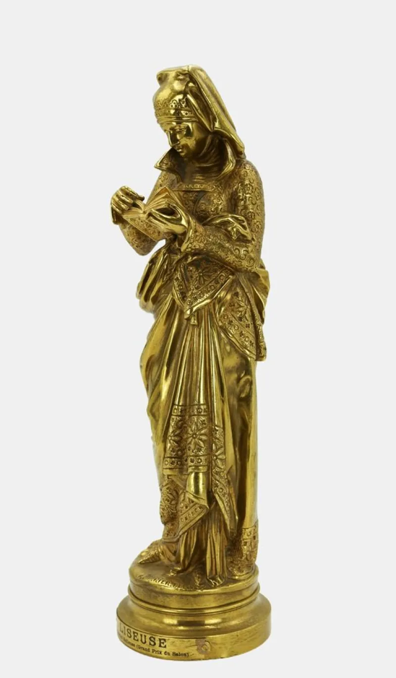 Pamono Albert-Ernest Carrier-Belleuse, Reading Woman, 1880, Bronze> Art Nouveau