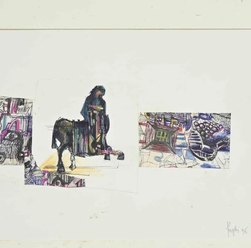 Pamono Alberto Inglesi, Composition, Mixed Media on Paper, 1996> Work On Paper