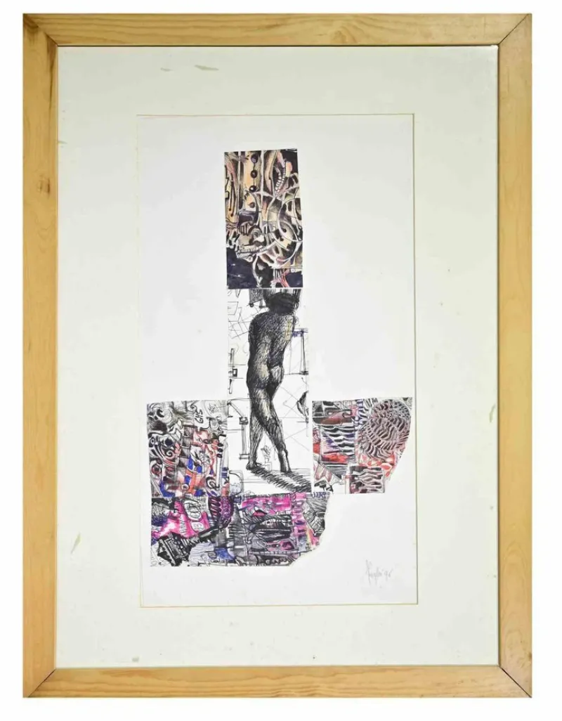 Hot Pamono Alberto Inglesi, Surreal Composition, Mixed Media on Paper, 1996