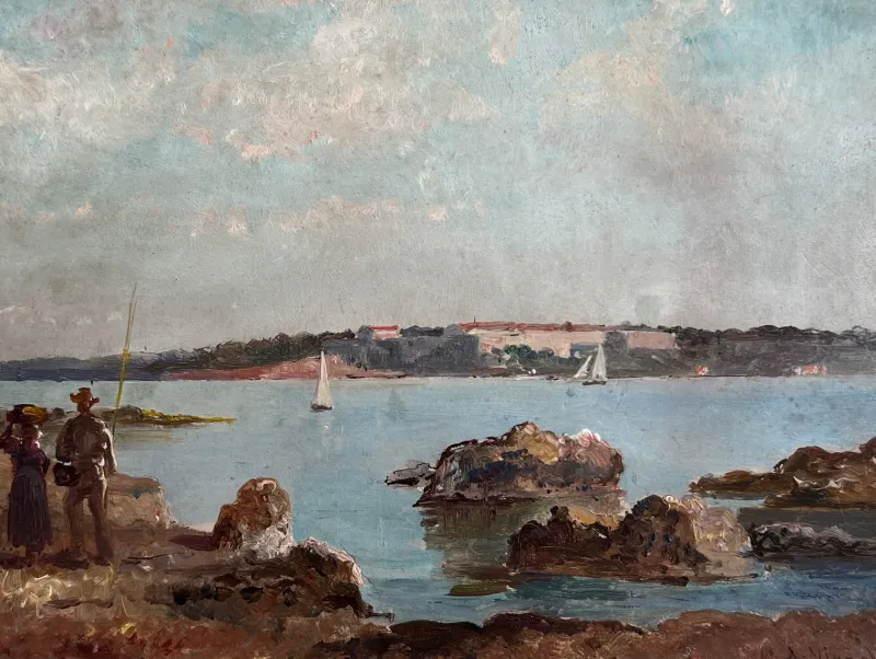 Pamono Alberto Vianelli, Pêcheurs, Oil on Cardboard, Framed> Impressionist