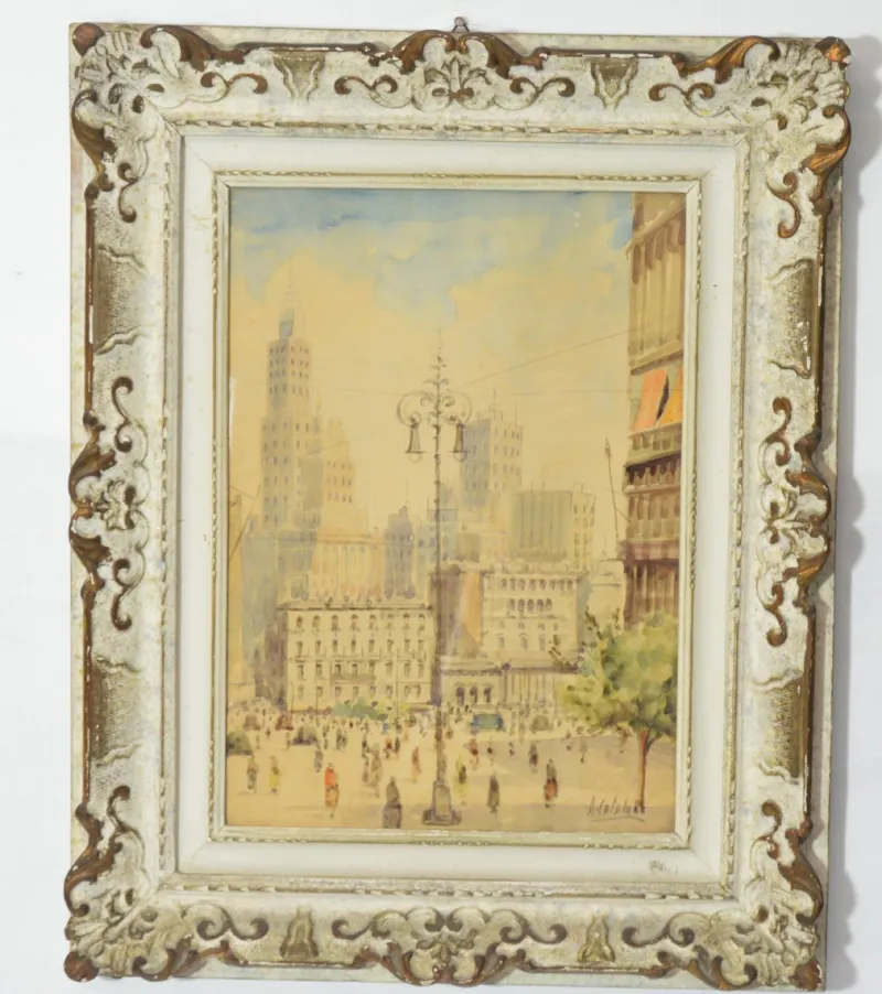Pamono Alessandro Catalani, Urban View, 1930s, Watercolor, Framed> Art Deco|Work On Paper