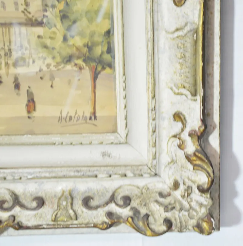 Pamono Alessandro Catalani, Urban View, 1930s, Watercolor, Framed> Art Deco|Work On Paper