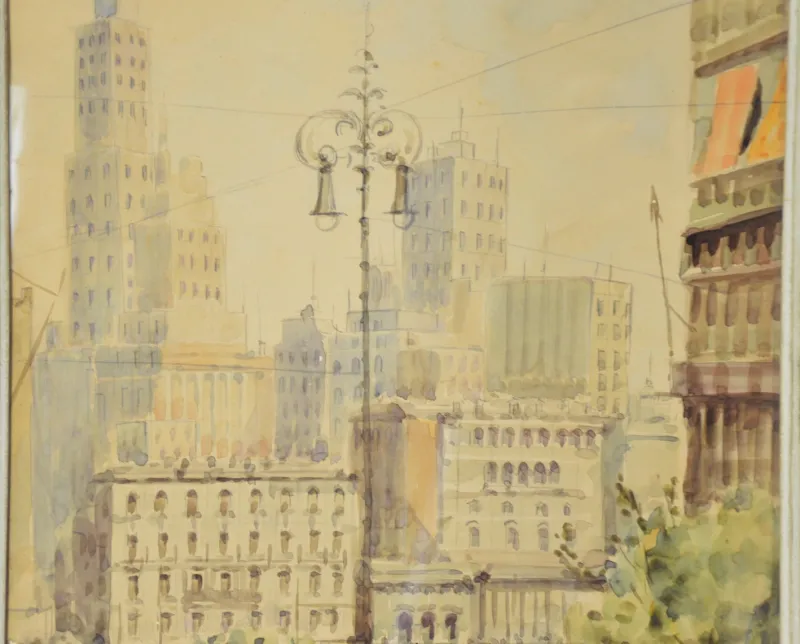 Pamono Alessandro Catalani, Urban View, 1930s, Watercolor, Framed> Art Deco|Work On Paper