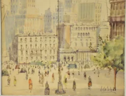 Pamono Alessandro Catalani, Urban View, 1930s, Watercolor, Framed><noscript><img width=