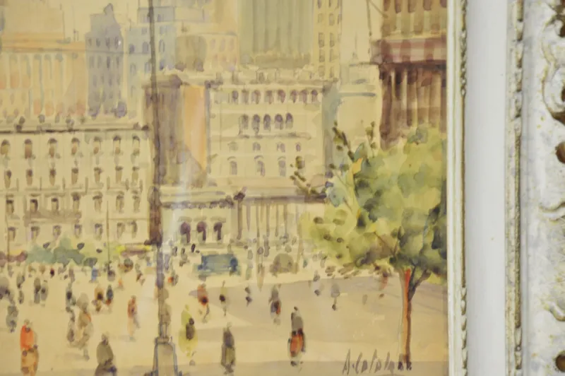 Pamono Alessandro Catalani, Urban View, 1930s, Watercolor, Framed> Art Deco|Work On Paper