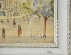 Pamono Alessandro Catalani, Urban View, 1930s, Watercolor, Framed><noscript><img width=