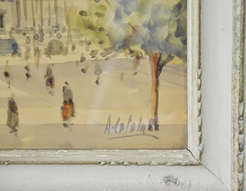 Pamono Alessandro Catalani, Urban View, 1930s, Watercolor, Framed> Art Deco|Work On Paper