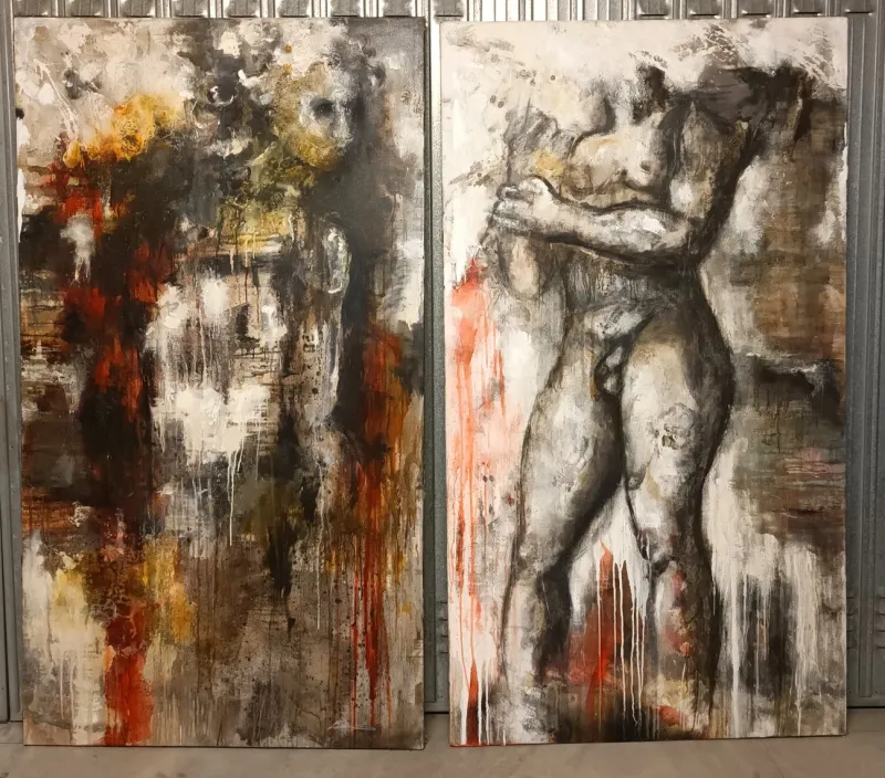 Pamono Alessandro La Motta, The Fall of the Giants, 2012, Oil Paintings on Canvas, Set of 2> Abstraction
