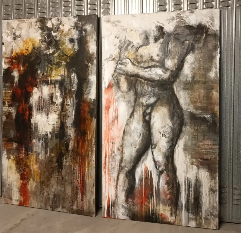 Pamono Alessandro La Motta, The Fall of the Giants, 2012, Oil Paintings on Canvas, Set of 2> Abstraction