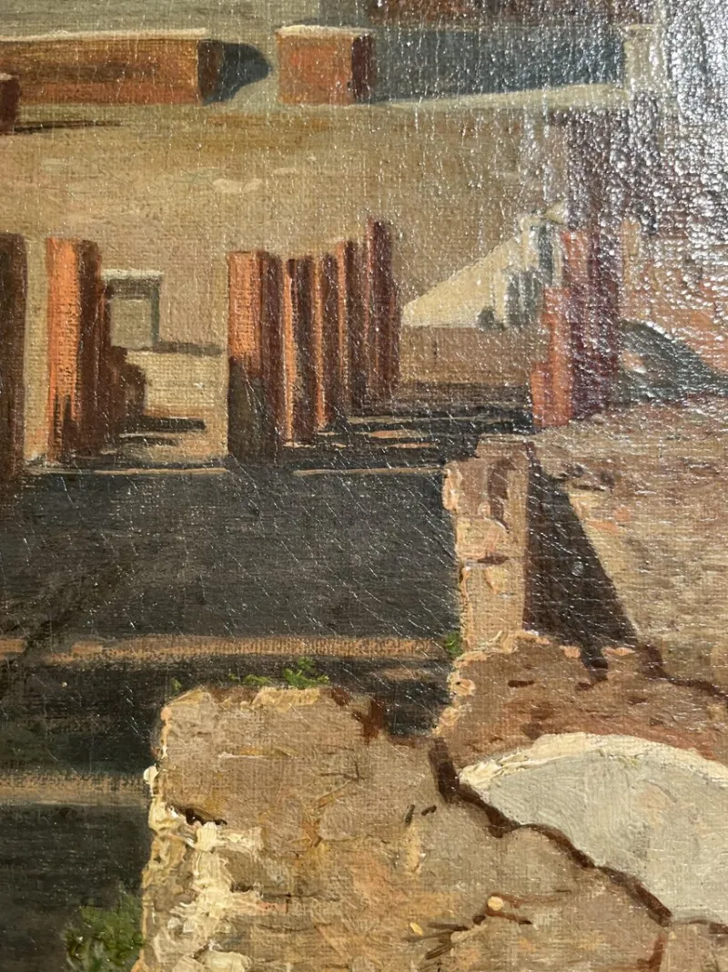 Pamono Alessandro La Volpe, View of Pompeii, Oil on Canvas, 1800s, Framed> Old Masters
