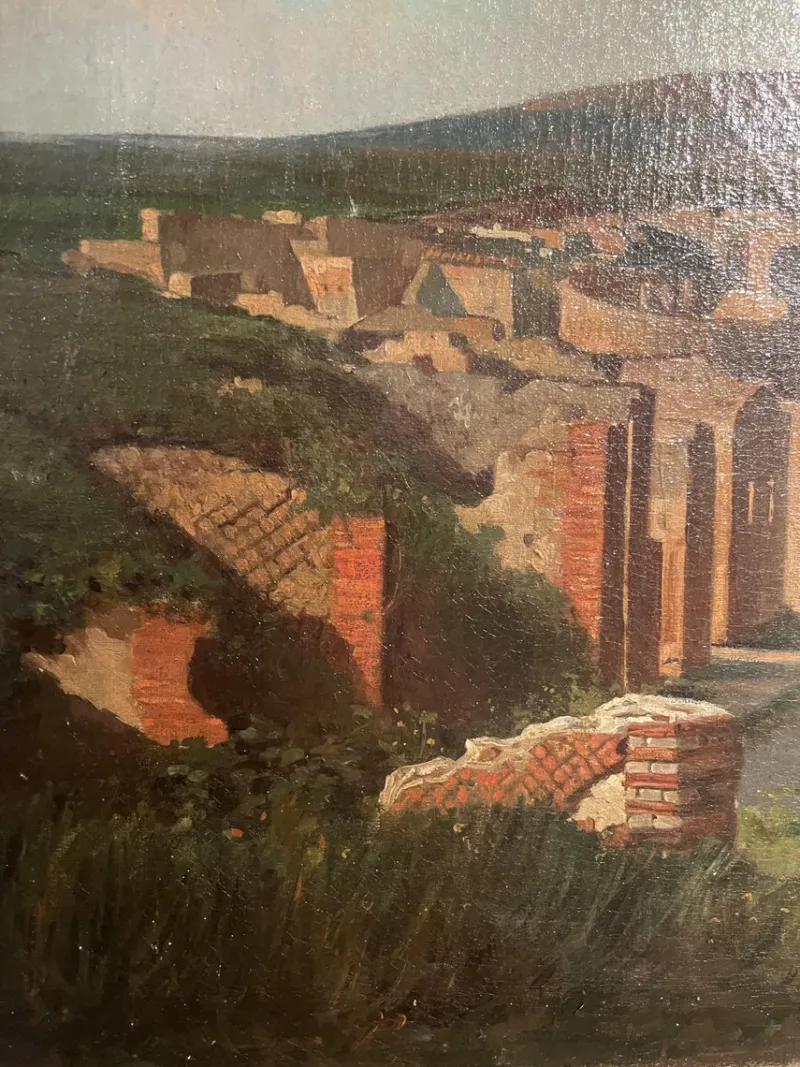 Pamono Alessandro La Volpe, View of Pompeii, Oil on Canvas, 1800s, Framed> Old Masters