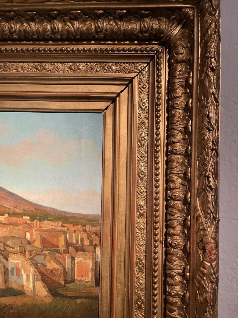 Pamono Alessandro La Volpe, View of Pompeii, Oil on Canvas, 1800s, Framed> Old Masters