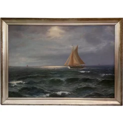 Pamono Alexander Reich-Staffelstein, Seascape with Sailing Vessel, 20th Century, Oil Painting> Classical