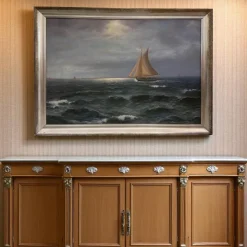 Pamono Alexander Reich-Staffelstein, Seascape with Sailing Vessel, 20th Century, Oil Painting><noscript><img width=