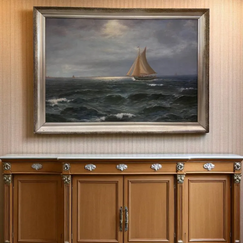 Pamono Alexander Reich-Staffelstein, Seascape with Sailing Vessel, 20th Century, Oil Painting> Classical