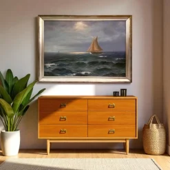 Pamono Alexander Reich-Staffelstein, Seascape with Sailing Vessel, 20th Century, Oil Painting><noscript><img width=