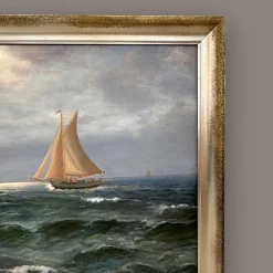 Pamono Alexander Reich-Staffelstein, Seascape with Sailing Vessel, 20th Century, Oil Painting><noscript><img width=