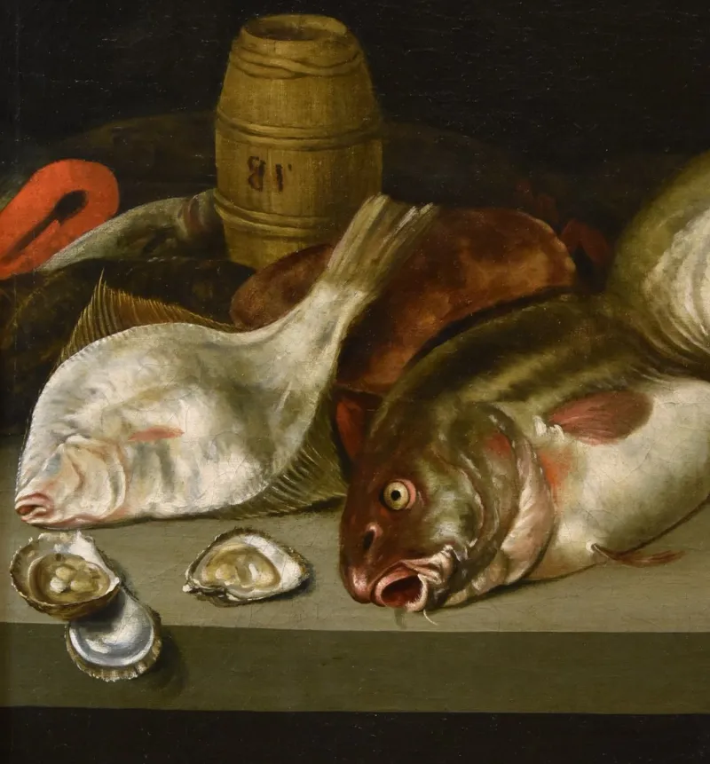 Pamono Alexander Van Adriaenssen, Still Life with Oysters & Fish, 1630, Oil on Canvas
