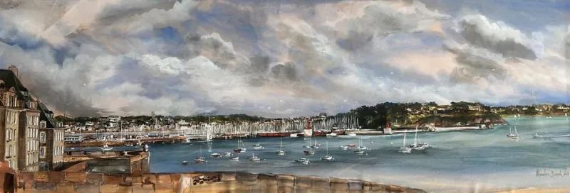 Pamono Alexandre Bonade, Saint-Servan Seen from the Ramparts of Saint-Malo, Watercolor, 2003> Work On Paper
