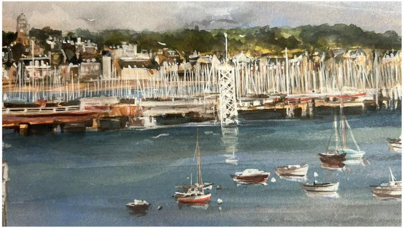 Pamono Alexandre Bonade, Saint-Servan Seen from the Ramparts of Saint-Malo, Watercolor, 2003> Work On Paper