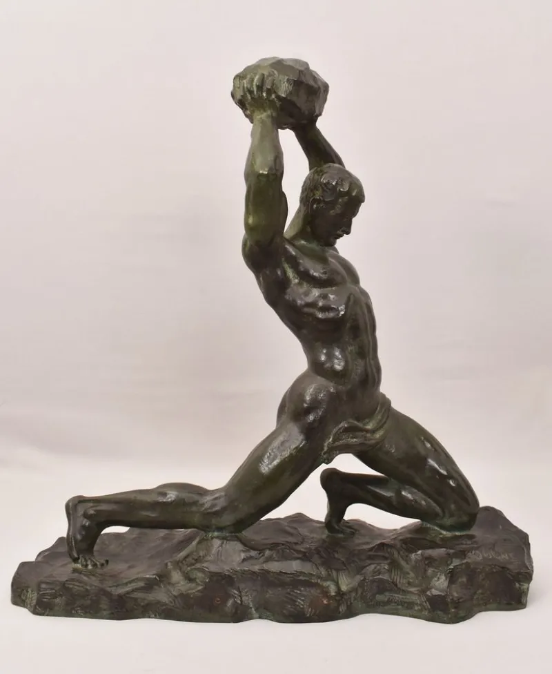 Pamono Alexandre Ouline, Art Deco Warrior Man, 20th Century, Bronze> Art Deco