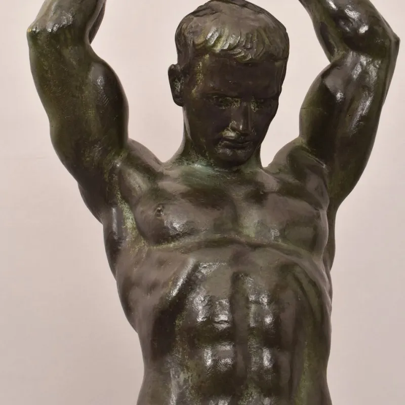Pamono Alexandre Ouline, Art Deco Warrior Man, 20th Century, Bronze> Art Deco