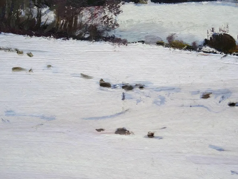 Pamono Alfejs Bromults, Forest Edge at Winter, 1983, Oil on Cardboard> Impressionist