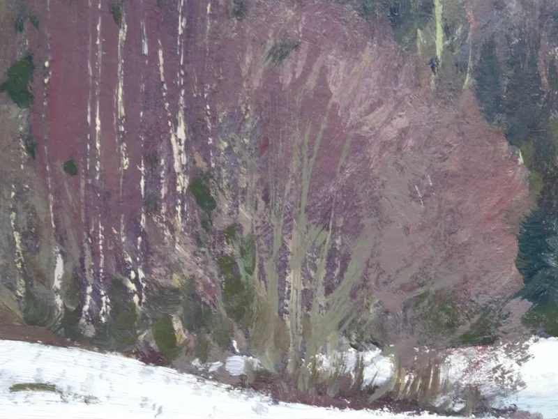 Pamono Alfejs Bromults, Forest Edge at Winter, 1983, Oil on Cardboard> Impressionist