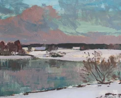Pamono Alfejs Bromults, Winter Landscape, Oil on Cardboard> Impressionist