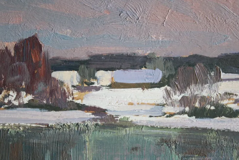 Pamono Alfejs Bromults, Winter Landscape, Oil on Cardboard> Impressionist