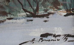 Pamono Alfejs Bromults, Winter Landscape, Oil on Cardboard><noscript><img width=