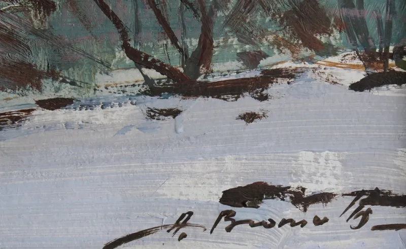 Pamono Alfejs Bromults, Winter Landscape, Oil on Cardboard> Impressionist