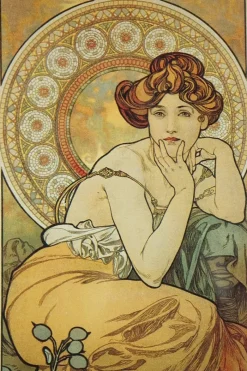Pamono Alfons Maria Alphonse Mucha, 1920s, Glass & Paper, Set of 4> Art Nouveau