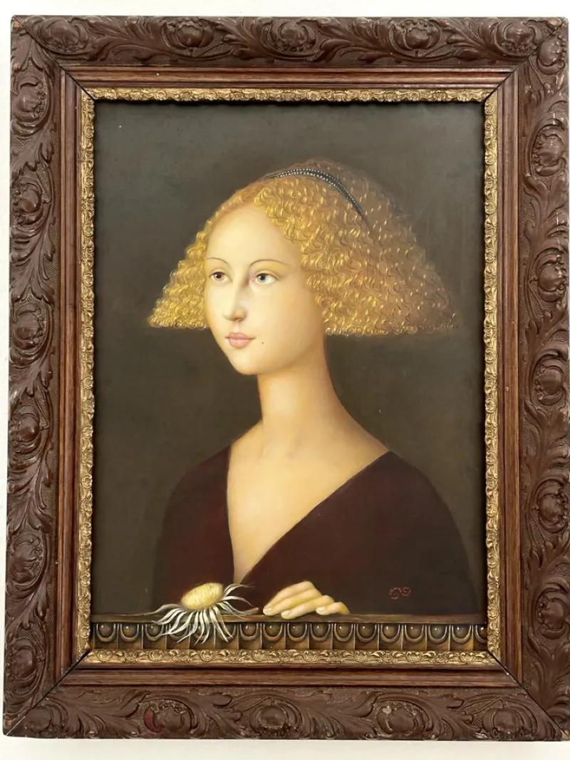 Pamono Alfonso Rocchi, Fanciulla with Cardo, Italy, 2018, Oil on Canvas> Old Masters