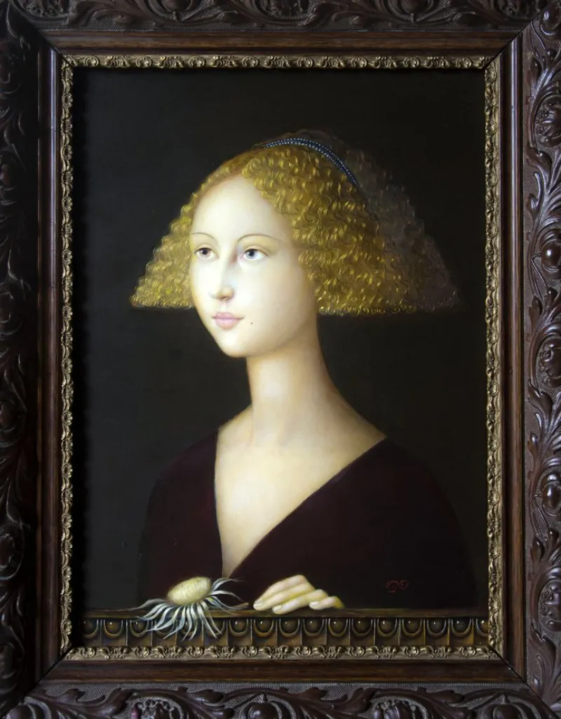 Pamono Alfonso Rocchi, Fanciulla with Cardo, Italy, 2018, Oil on Canvas> Old Masters