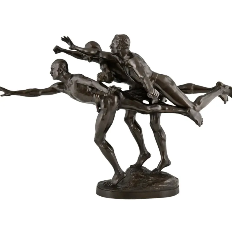 Sale Pamono Alfred Boucher, Au But Sculpture of 3 Nude Runners, 1890, Bronze