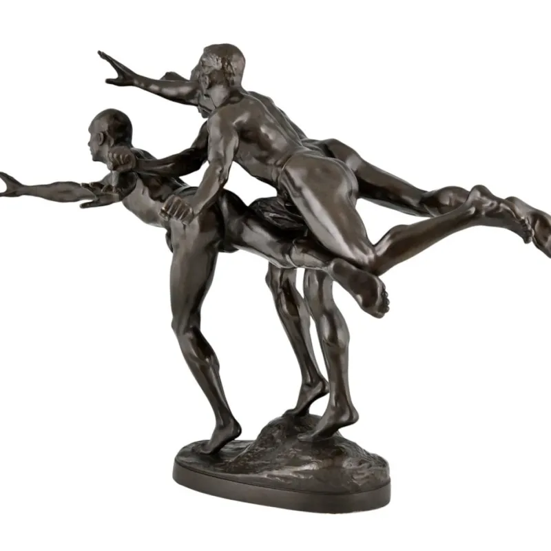 Sale Pamono Alfred Boucher, Au But Sculpture of 3 Nude Runners, 1890, Bronze