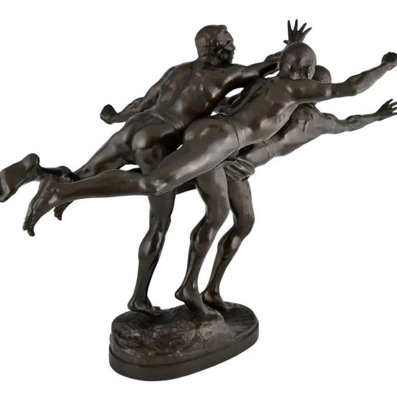 Sale Pamono Alfred Boucher, Au But Sculpture of 3 Nude Runners, 1890, Bronze