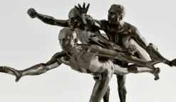 Sale Pamono Alfred Boucher, Au But Sculpture of 3 Nude Runners, 1890, Bronze