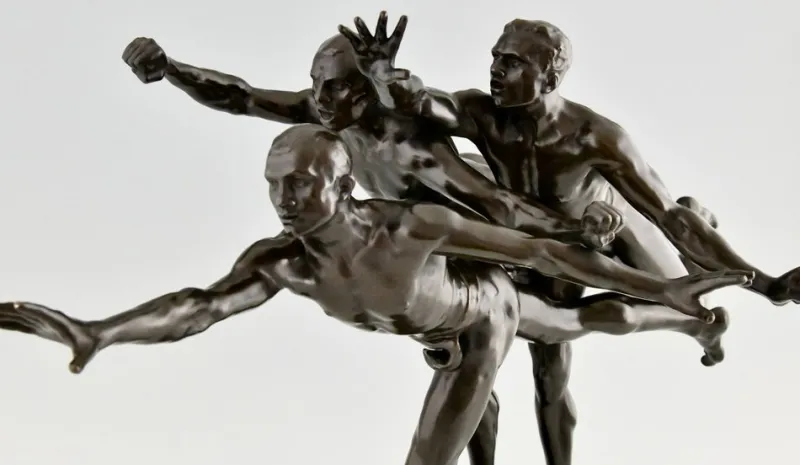 Sale Pamono Alfred Boucher, Au But Sculpture of 3 Nude Runners, 1890, Bronze