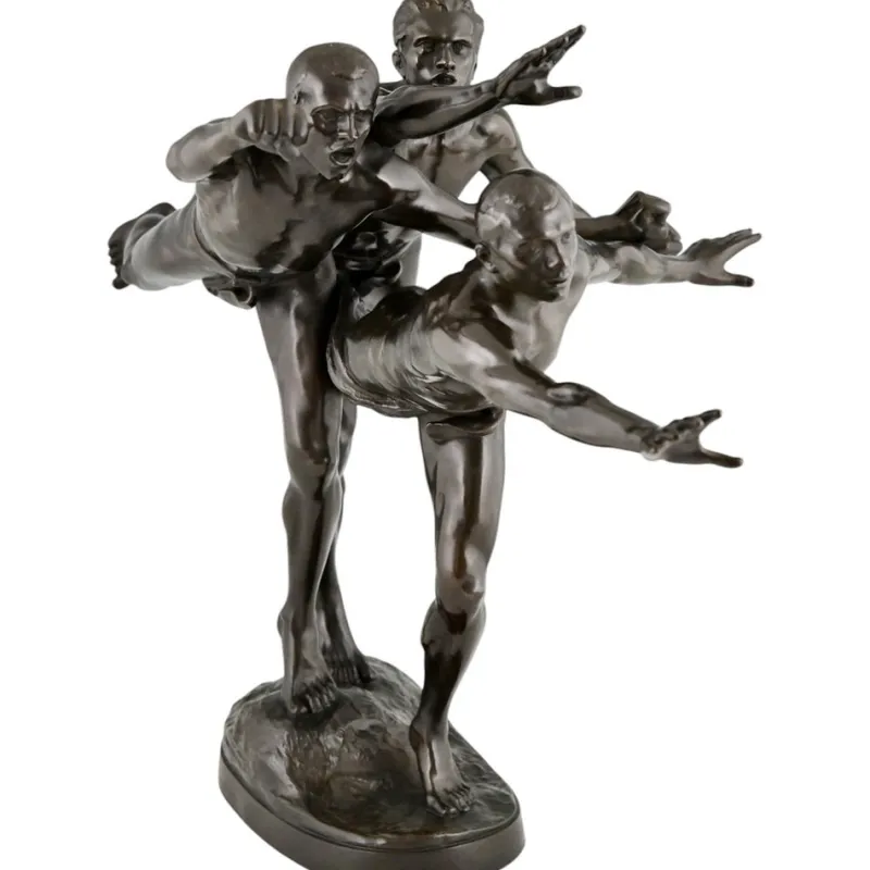 Sale Pamono Alfred Boucher, Au But Sculpture of 3 Nude Runners, 1890, Bronze