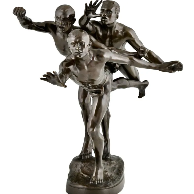 Sale Pamono Alfred Boucher, Au But Sculpture of 3 Nude Runners, 1890, Bronze