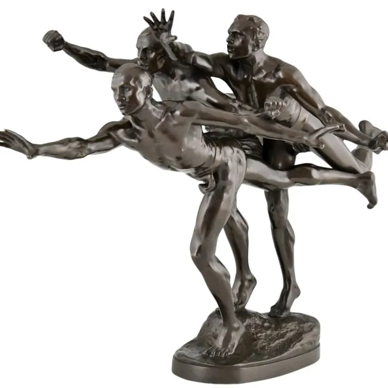 Sale Pamono Alfred Boucher, Au But Sculpture of 3 Nude Runners, 1890, Bronze