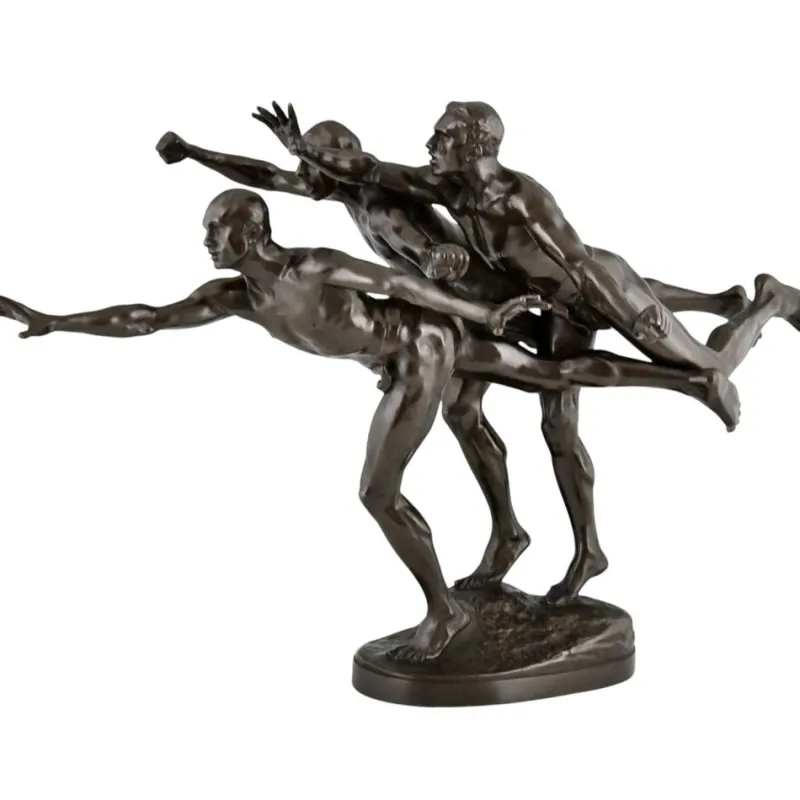 Sale Pamono Alfred Boucher, Au But Sculpture of 3 Nude Runners, 1890, Bronze