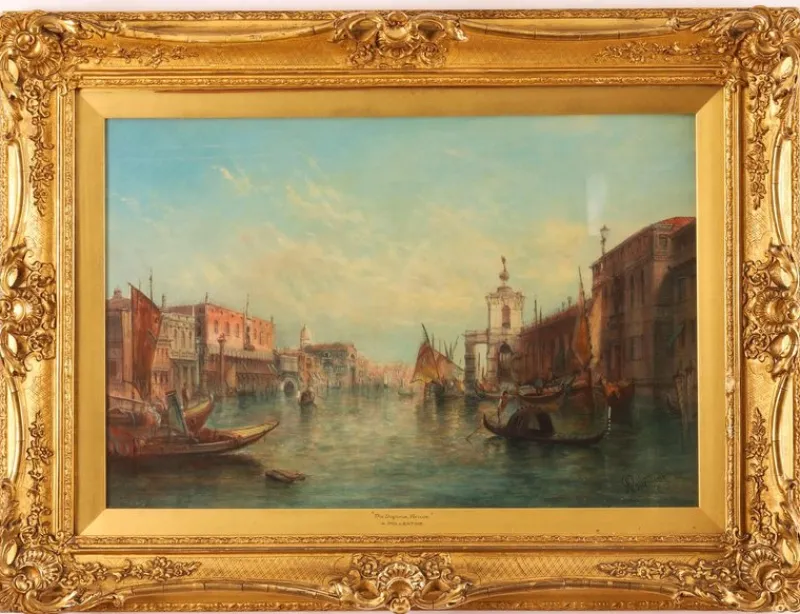 New Pamono Alfred Pollentine, Grand Canal Venice, 19th Century, Antique Oil Paintings, Framed Set of 2