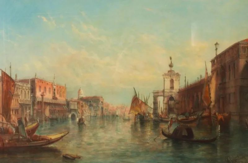 New Pamono Alfred Pollentine, Grand Canal Venice, 19th Century, Antique Oil Paintings, Framed Set of 2