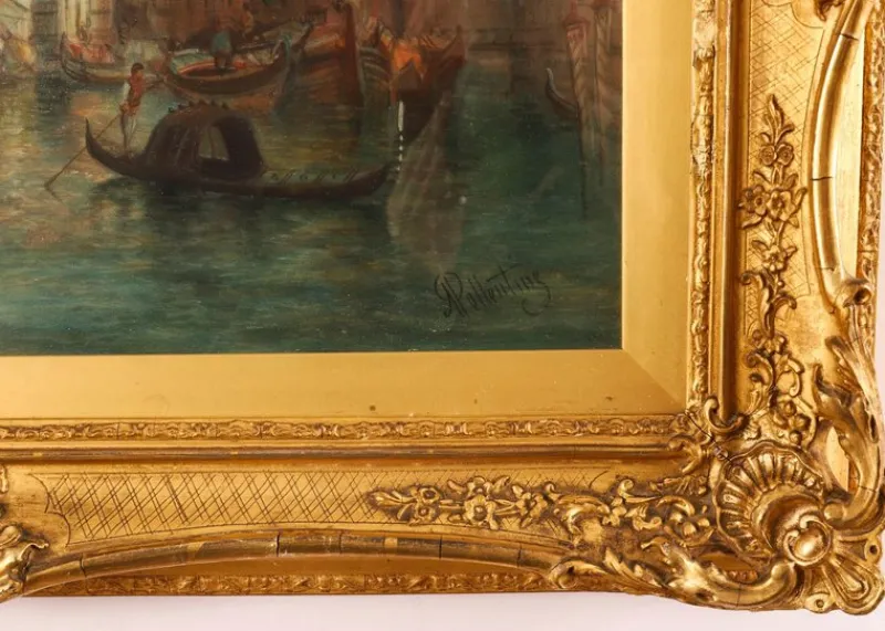 New Pamono Alfred Pollentine, Grand Canal Venice, 19th Century, Antique Oil Paintings, Framed Set of 2