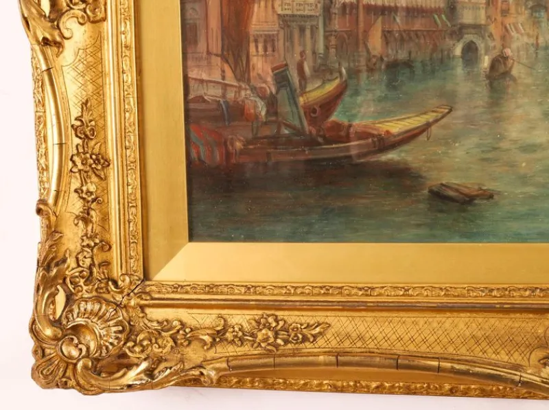 New Pamono Alfred Pollentine, Grand Canal Venice, 19th Century, Antique Oil Paintings, Framed Set of 2