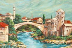 Pamono Alfred Zährl, Mostar in Bosnia, 1940s, Large Oil on Board><noscript><img width=