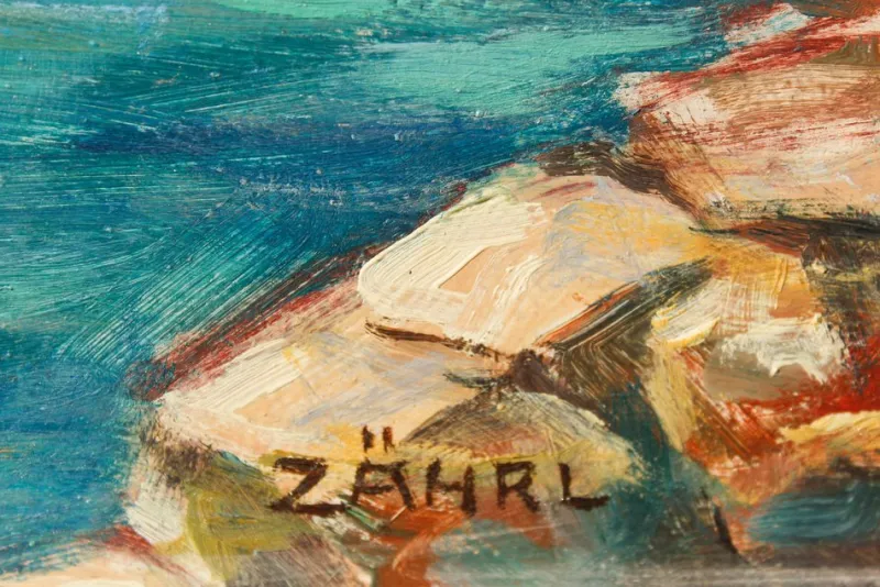 Pamono Alfred Zährl, Mostar in Bosnia, 1940s, Large Oil on Board> Classical